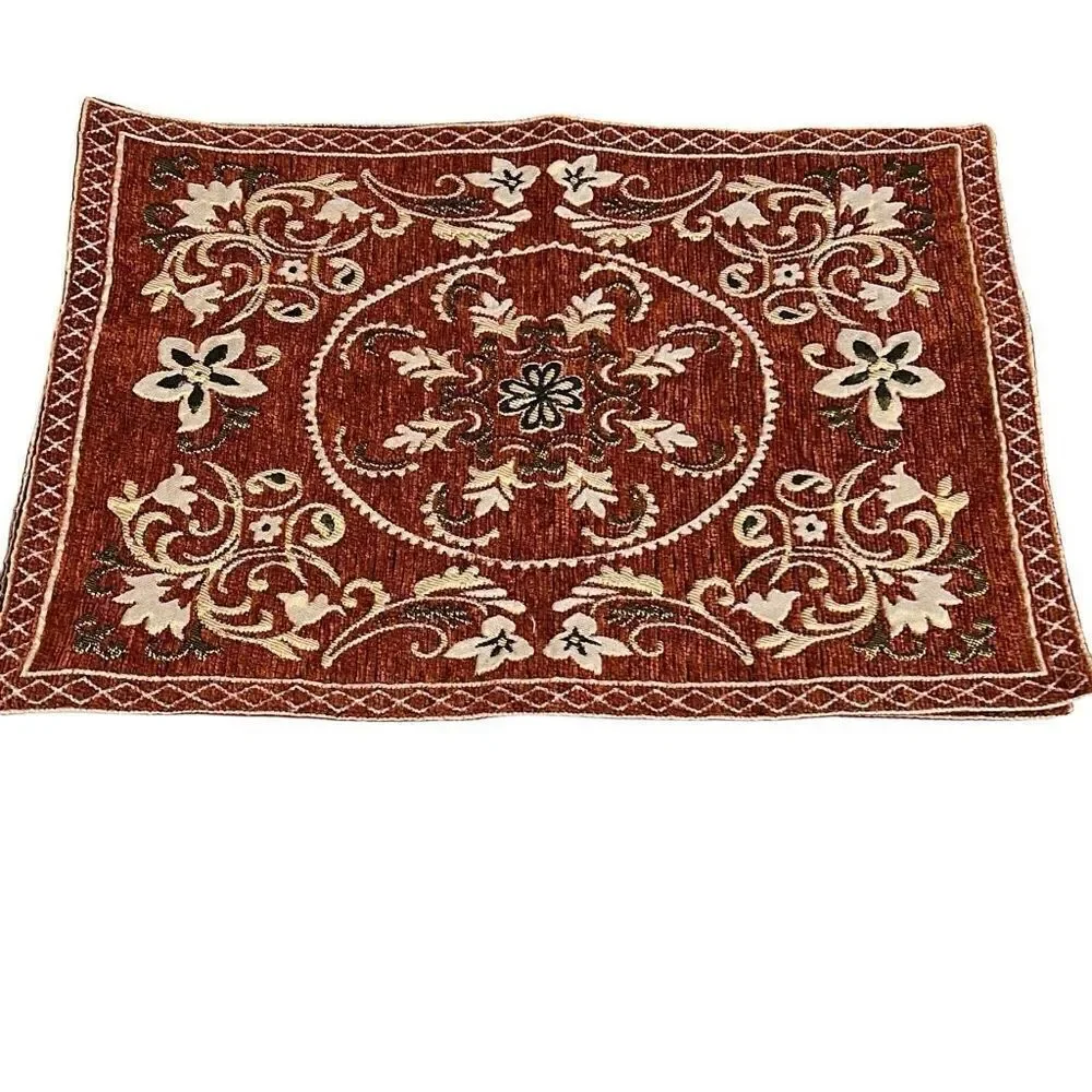 Rust White Floral Embroidery Polyblend Set of 6 Dining Placemats 17.5x12